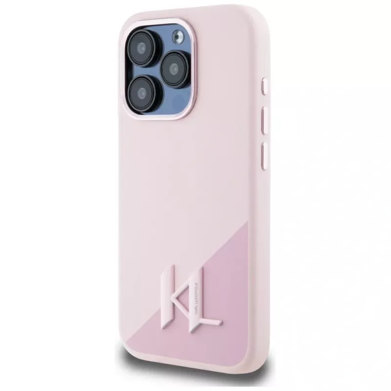 KARL LAGERFELD θήκη MagSafe Silicone Shadow Metal Initial για iPhone 15 Pro Max, ροζ
