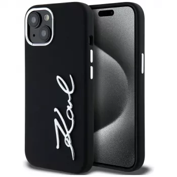 KARL LAGERFELD θήκη Silicone Metal Script Logo για Apple iPhone 15, μαύρη
