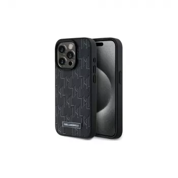 Karl Lagerfeld KLHMP15LPKHPORPK iPhone 15 Pro 6.1 Hardcase μαύρο δερμάτινο Monogram Metal Logo MagSafe