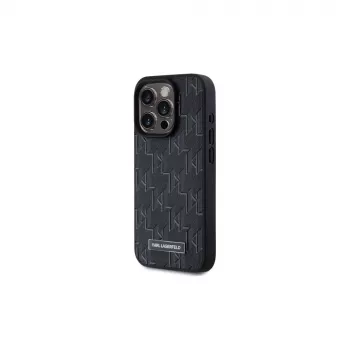 Karl Lagerfeld KLHMP15LPKHPORPK iPhone 15 Pro 6.1 Hardcase μαύρο δερμάτινο Monogram Metal Logo MagSafe