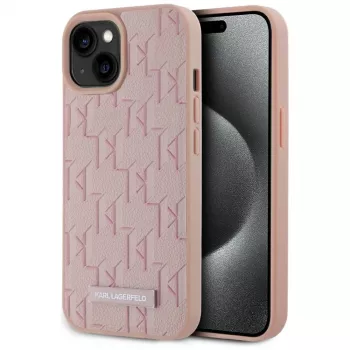 Karl Lagerfeld δερμάτινη θήκη Monogram Metal Logo MagSafe για iPhone 15 ροζ