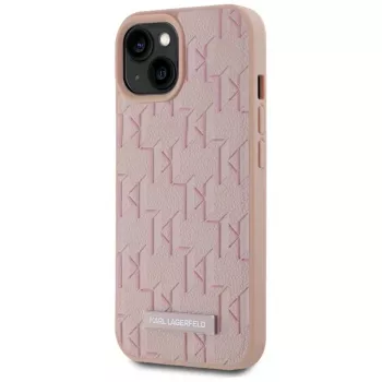 Karl Lagerfeld δερμάτινη θήκη Monogram Metal Logo MagSafe για iPhone 15 ροζ