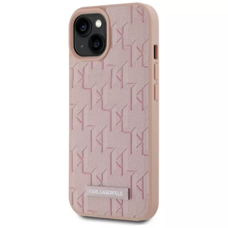 Karl Lagerfeld δερμάτινη θήκη Monogram Metal Logo MagSafe για iPhone 15 ροζ