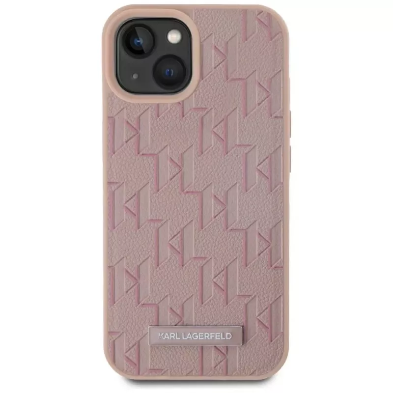 Karl Lagerfeld δερμάτινη θήκη Monogram Metal Logo MagSafe για iPhone 15 ροζ