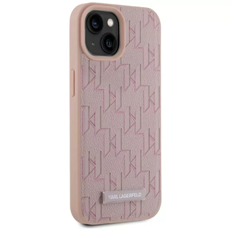 Karl Lagerfeld δερμάτινη θήκη Monogram Metal Logo MagSafe για iPhone 15 ροζ