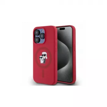 Karl Lagerfeld KLHMP15LSCMKCRHR iPhone 15 Pro 6.1 κόκκινη θήκη σιλικόνης με κεφάλια Karl & Choupette δακτύλιο MagSafe