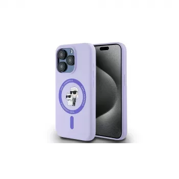 Karl Lagerfeld KLHMP15LSCMKCRHU iPhone 15 Pro 6,1 ιντσών μωβ θήκη σιλικόνης με κεφάλια Karl & Choupette δακτύλιο και MagSafe