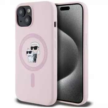Karl Lagerfeld θήκη MagSafe Silicone Karl & Choupette για iPhone 15 ροζ
