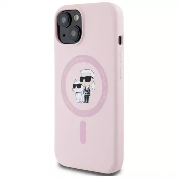 Karl Lagerfeld θήκη MagSafe Silicone Karl & Choupette για iPhone 15 Plus ροζ