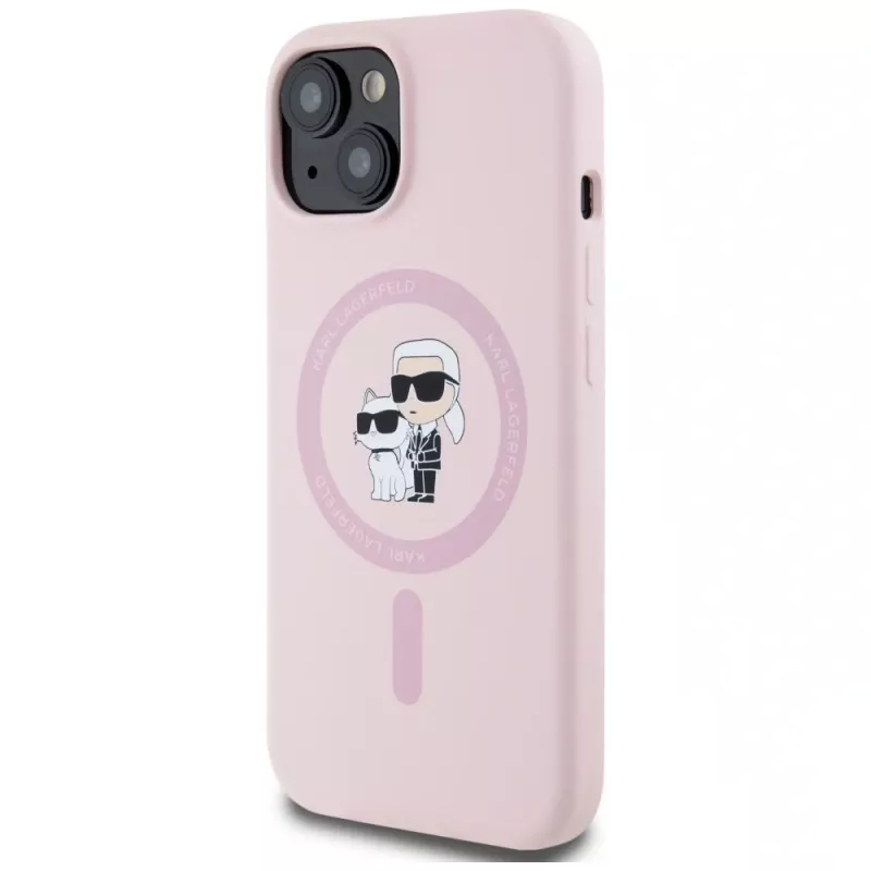 Karl Lagerfeld θήκη MagSafe Silicone Karl & Choupette για iPhone 15 Plus ροζ