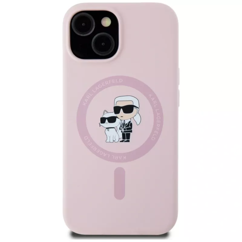 Karl Lagerfeld θήκη MagSafe Silicone Karl & Choupette για iPhone 15 Plus ροζ