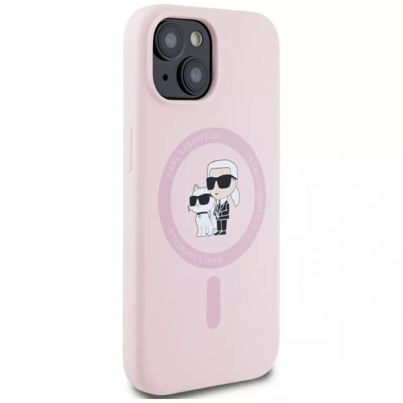 Karl Lagerfeld θήκη MagSafe Silicone Karl & Choupette για iPhone 15 Plus ροζ