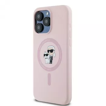 Karl Lagerfeld KLHMP15LSCMKCRHP iPhone 15 Pro 6,1 ιντσών ροζ σκληρή θήκη σιλικόνης Karl & Choupette MagSafe