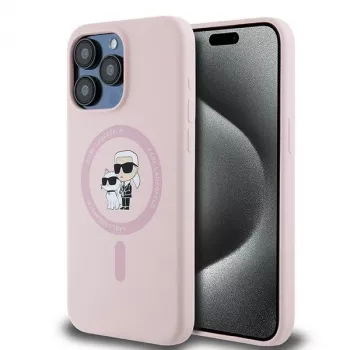 Karl Lagerfeld KLHMP15XSCMKCRHP iPhone 15 Pro Max 6,7 ιντσών ροζ σκληρή θήκη σιλικόνης με δακτύλιο Karl & Choupette και MagSafe