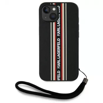 KARL LAGERFELD θήκη Saffiano Athleisure Stripes Cord για iPhone 15, μαύρο-κόκκινο