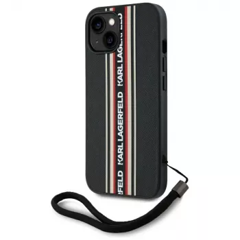 KARL LAGERFELD θήκη Saffiano Athleisure Stripes Cord για iPhone 15, μαύρο-κόκκινο