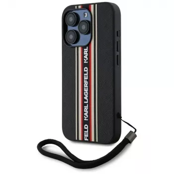 KARL LAGERFELD θήκη Saffiano Athleisure Stripes Cord για iPhone 15 Pro Max, μαύρο/κόκκινο