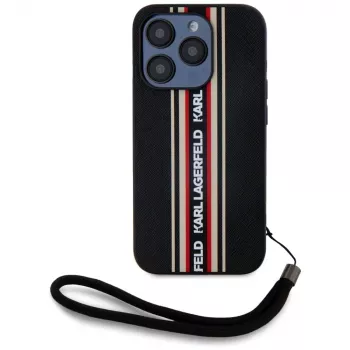 KARL LAGERFELD θήκη Saffiano Athleisure Stripes Cord για iPhone 15 Pro Max, μαύρο/κόκκινο
