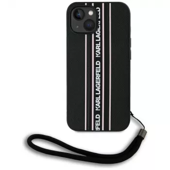 Karl Lagerfeld θήκη Saffiano Athleisure Stripes Cord για iPhone 15, μαύρο-ροζ