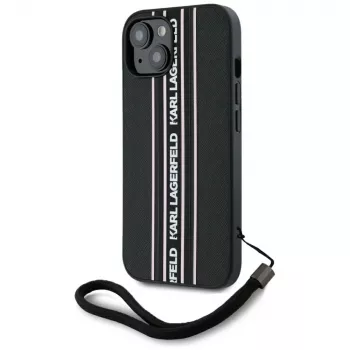 Karl Lagerfeld θήκη Saffiano Athleisure Stripes Cord για iPhone 15, μαύρο-ροζ