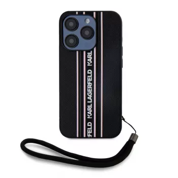 Karl Lagerfeld θήκη Saffiano Athleisure Stripes Cord για iPhone 15 Pro Max μαύρο ροζ