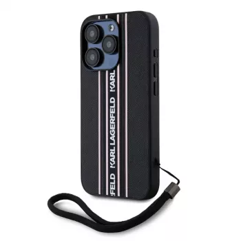Karl Lagerfeld θήκη Saffiano Athleisure Stripes Cord για iPhone 15 Pro Max μαύρο ροζ