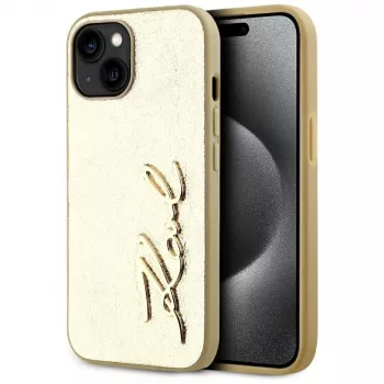KARL LAGERFELD θήκη τηλεφώνου Wrinkled Metal Signature για iPhone 15, χρυσή