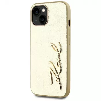 KARL LAGERFELD θήκη τηλεφώνου Wrinkled Metal Signature για iPhone 15, χρυσή