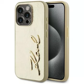 KARL LAGERFELD θήκη Wrinkled Metal Signature για iPhone 15 Pro - χρυσή