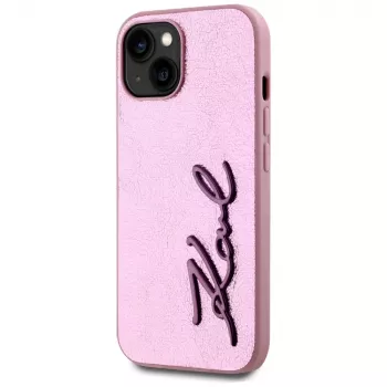 KARL LAGERFELD πίσω κάλυμμα Wrinkled Metal Signature για Apple iPhone 15, ροζ