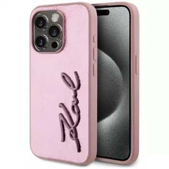 Karl Lagerfeld θήκη Wrinkled Metal Signature για iPhone 15 Pro, ροζ