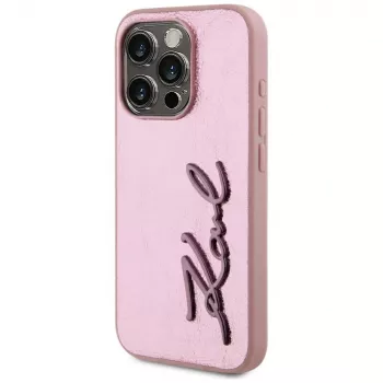 Karl Lagerfeld θήκη Wrinkled Metal Signature για iPhone 15 Pro, ροζ