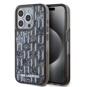 KARL LAGERFELD πίσω κάλυμμα Liquid Glitter Monogram Gradient για Apple iPhone 15 Pro, μαύρο