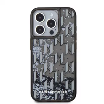 KARL LAGERFELD πίσω κάλυμμα Liquid Glitter Monogram Gradient για Apple iPhone 15 Pro, μαύρο