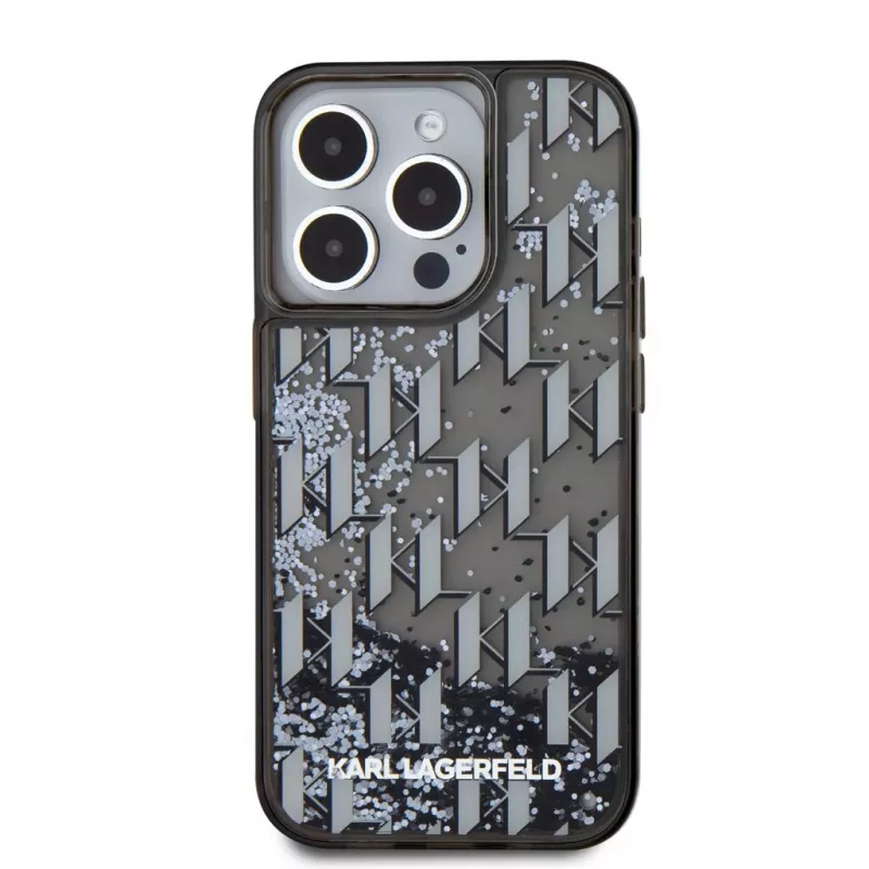 KARL LAGERFELD πίσω κάλυμμα Liquid Glitter Monogram Gradient για Apple iPhone 15 Pro, μαύρο