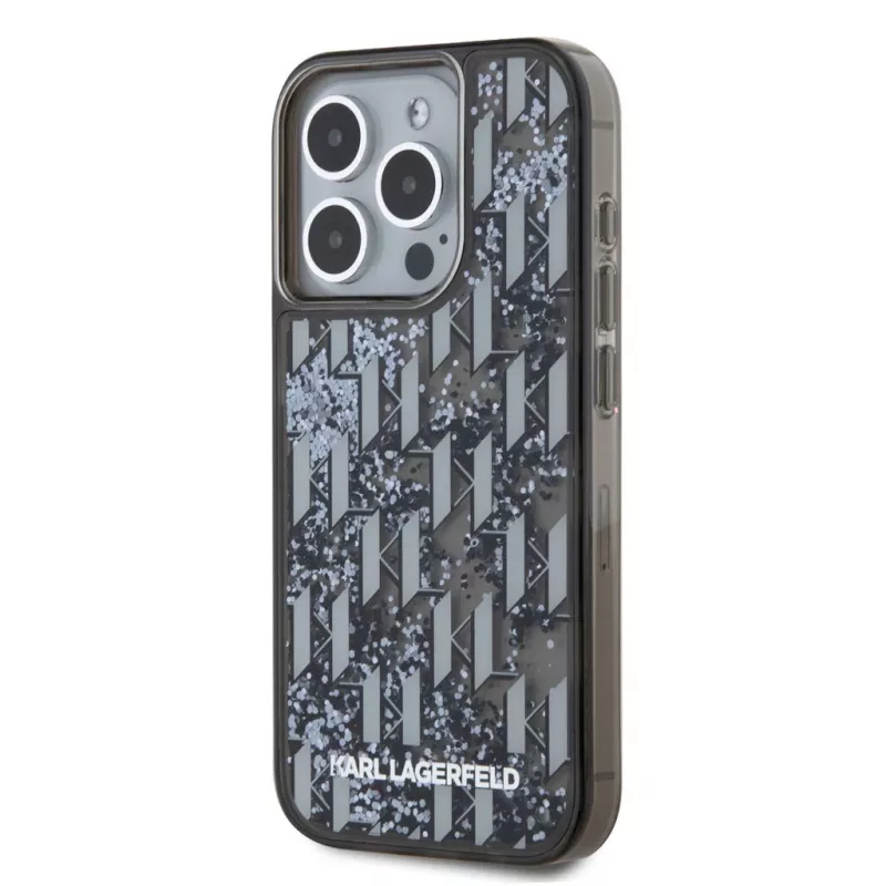 KARL LAGERFELD πίσω κάλυμμα Liquid Glitter Monogram Gradient για Apple iPhone 15 Pro, μαύρο