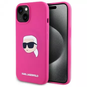 Karl Lagerfeld KLHMP15SSKHPPLF iPhone 15 6,1 ιντσών φούξια σκληρή θήκη σιλικόνης με print κεφαλιού Karl και MagSafe