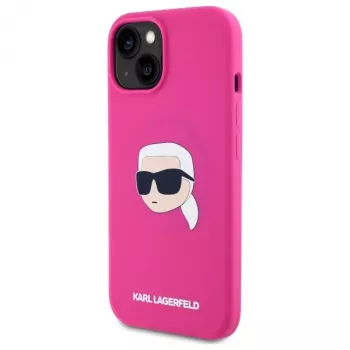 Karl Lagerfeld KLHMP15SSKHPPLF iPhone 15 6,1 ιντσών φούξια σκληρή θήκη σιλικόνης με print κεφαλιού Karl και MagSafe