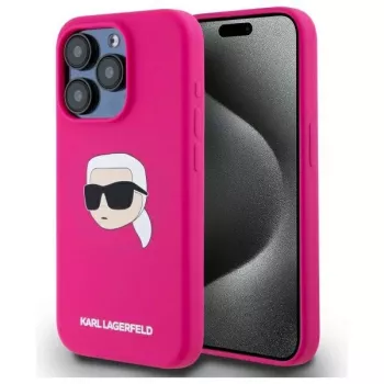 Karl Lagerfeld KLHMP15XSKHPPLF iPhone 15 Pro Max 6,7 ιντσών θήκη, σκληρό κέλυφος, φούξια, σιλικόνη, με print κεφαλιού Karl, MagSafe