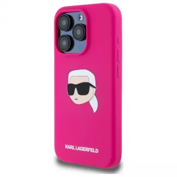 Karl Lagerfeld KLHMP15XSKHPPLF iPhone 15 Pro Max 6,7 ιντσών θήκη, σκληρό κέλυφος, φούξια, σιλικόνη, με print κεφαλιού Karl, MagSafe