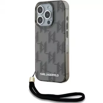 Karl Lagerfeld KLHCP15LHKDPNSK Σκληρή θήκη για iPhone 15 Pro 6,1 ίντσες, Μαύρη, IML Mono KL Pattern & Κορδόνι