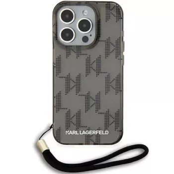 Karl Lagerfeld KLHCP15LHKDPNSK Σκληρή θήκη για iPhone 15 Pro 6,1 ίντσες, Μαύρη, IML Mono KL Pattern & Κορδόνι