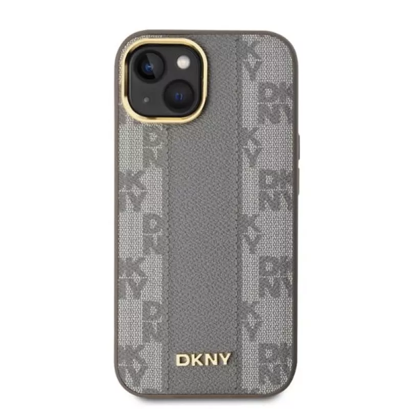 DKNY DKHMP14SPCPVSLE Θήκη iPhone 14 6,1 ίντσες Μπεζ Σκληρή Δερμάτινη Καρό Mono Pattern MagSafe