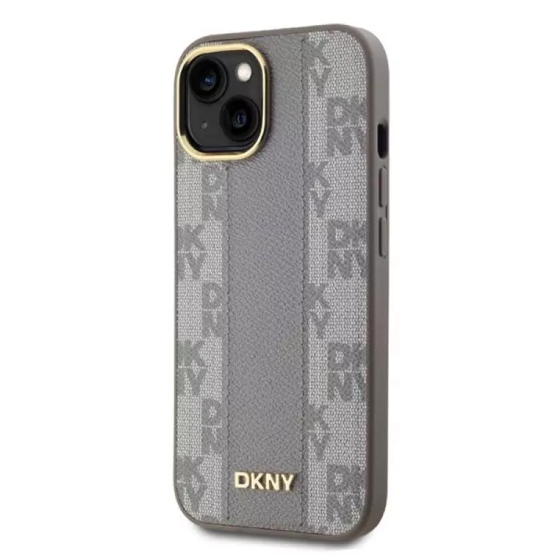 DKNY DKHMP14SPCPVSLE Θήκη iPhone 14 6,1 ίντσες Μπεζ Σκληρή Δερμάτινη Καρό Mono Pattern MagSafe