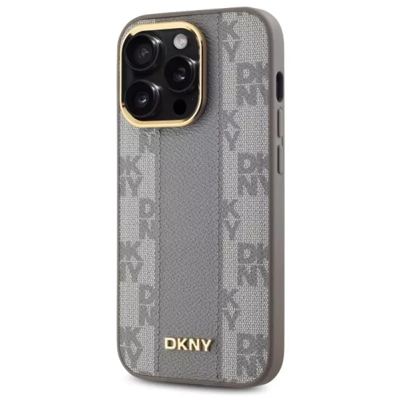 DKNY DKHMP14LPCPVSLE Σκληρή θήκη Δερμάτινη Checkered Mono Pattern MagSafe για iPhone 14 Pro 6,1 Μπεζ