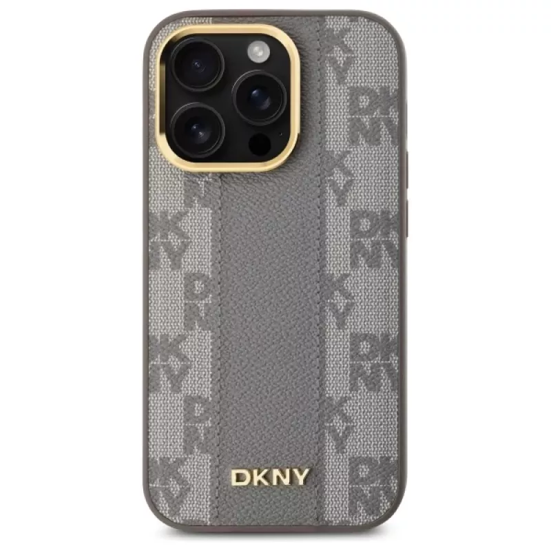 DKNY DKHMP14LPCPVSLE Σκληρή θήκη Δερμάτινη Checkered Mono Pattern MagSafe για iPhone 14 Pro 6,1 Μπεζ
