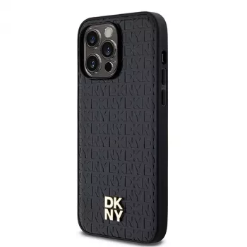 DKNY DKHMP14XPSHRPSK Θήκη iPhone 14 Pro Max 6.7 Σκληρή Δερμάτινη Μονόγραμμα Μοτίβο Μεταλλικό Λογότυπο MagSafe Μαύρη