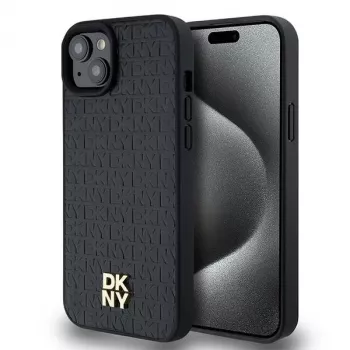 DKNY DKHMP15MPSHRPSK Θήκη iPhone 15 Plus / 14 Plus 6,7 inch Μαύρη Σκληρή Δερμάτινη με Μοτίβο Μονογράμματος και Μεταλλικό Λογότυπο MagSafe