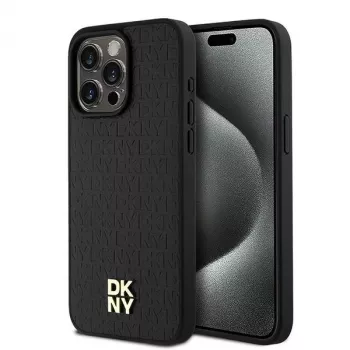 DKNY DKHMP15XPSHRPSK Σκληρή Θήκη για iPhone 15 Pro Max 6,7 inch Μαύρη Δερμάτινη με Μοτίβο Μονογράμματος και Μεταλλικό Λογότυπο MagSafe
