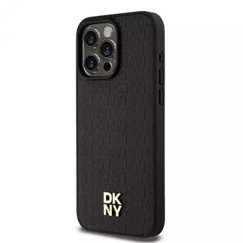 DKNY DKHMP15XPSHRPSK Σκληρή Θήκη για iPhone 15 Pro Max 6,7 inch Μαύρη Δερμάτινη με Μοτίβο Μονογράμματος και Μεταλλικό Λογότυπο MagSafe